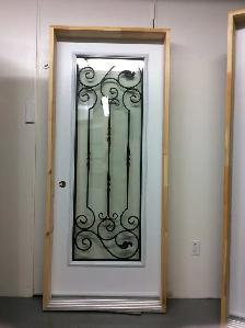 1171PA Porte d’acier 34″D Blanche Vitrail ornemental clair 23×65