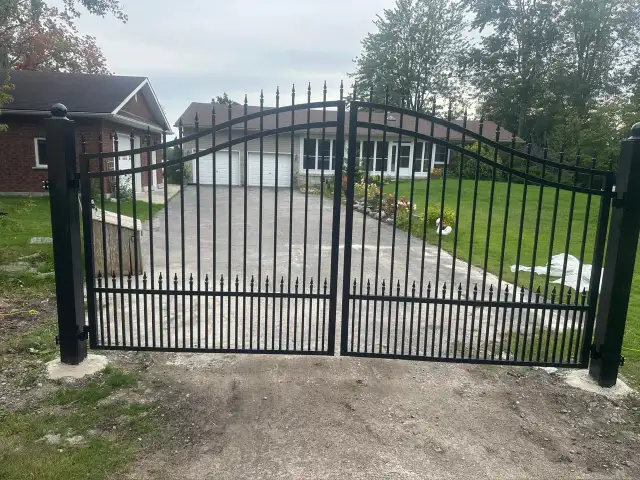14 FT Wide Metal Wrought Iron Driveway Dual Swing Gates Security
