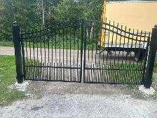 14 FT Wide Metal Wrought Iron Driveway Dual Swing Gates Security - Photo 5
