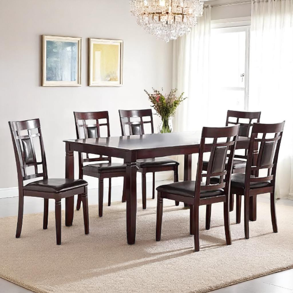 New Stylish 7 Piece Wooden Dining Table Set For 6 Brown Big Sale