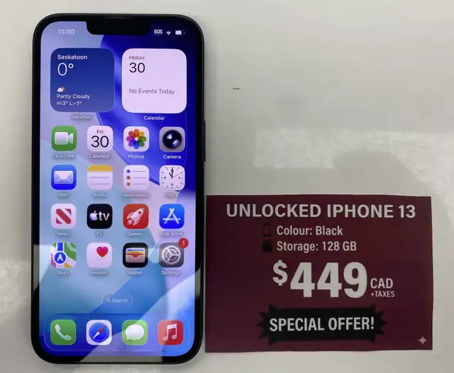 UNLOCKED IPHONE 13 (128 GB-BLACK) SALE 780-456-6675