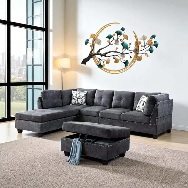 New Sectional Sofa Set With LHF Chaise & Storage Ottoman in Sale