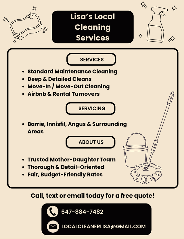 House Cleaner – Available in Barrie and Surrounding Areas
