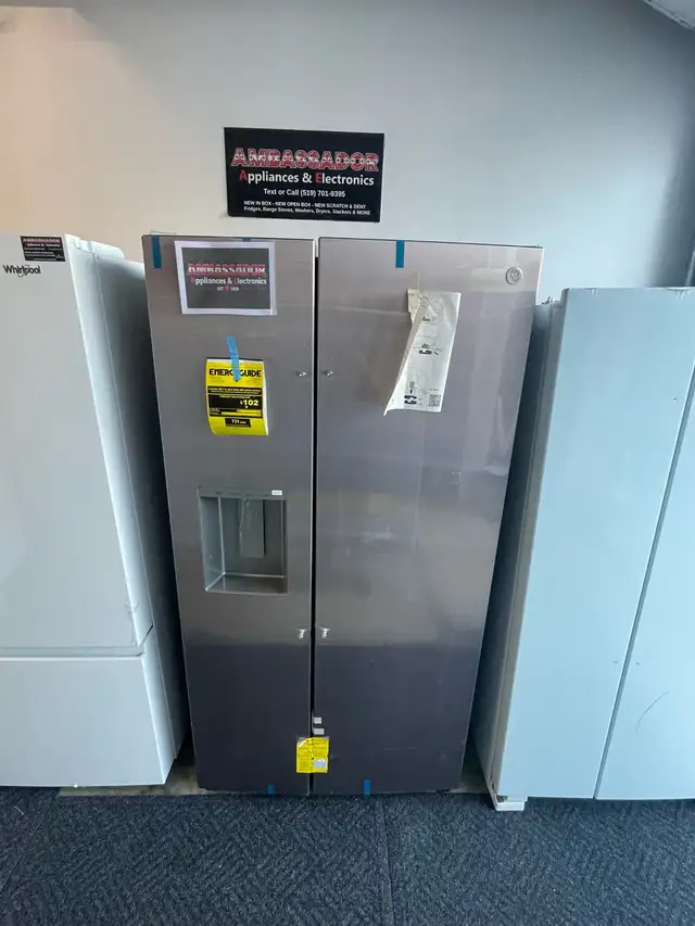 NEW 36" GE Side by Side Fridge With Water & Ice Dispenser