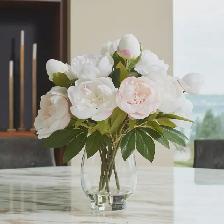 Faux 18 in. (45.7 cm) Peony Floral Arrangement with Glass Vase