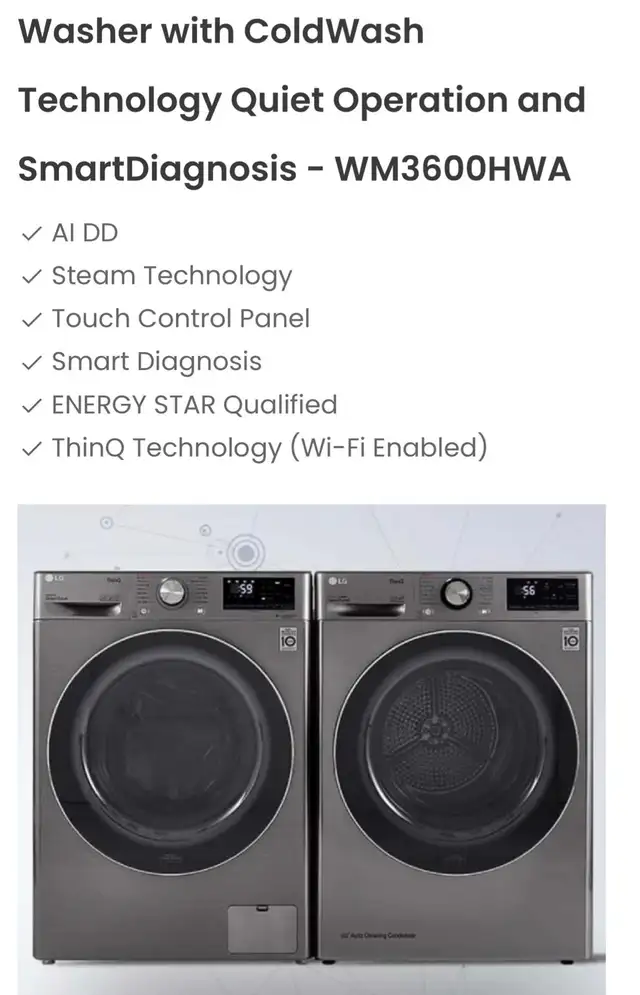 LG Washer with Coldwash Smart Diagnosis