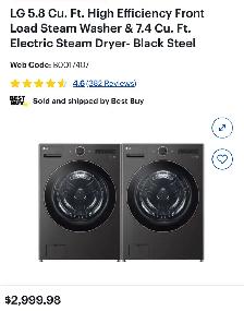 LG 5.8Cu.ft High EfficiencySteam Washer&7.4cu.ft Dryer