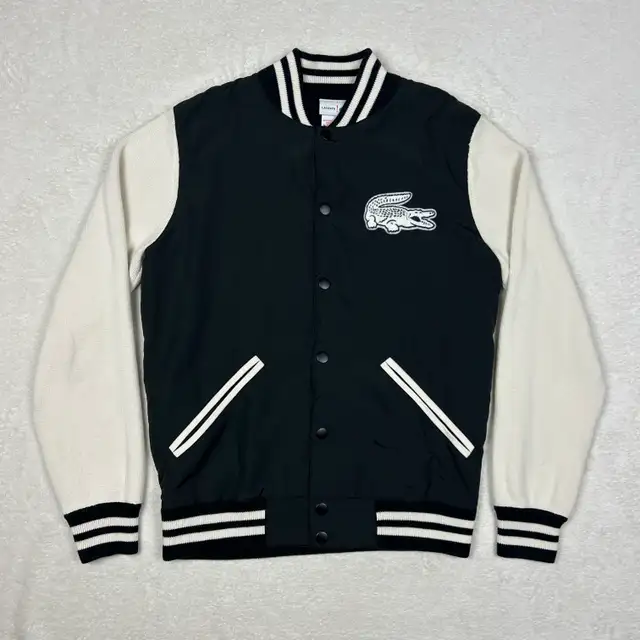 Lacoste Big Crocodile Knit Bomber Varsity Jacket - Size Small