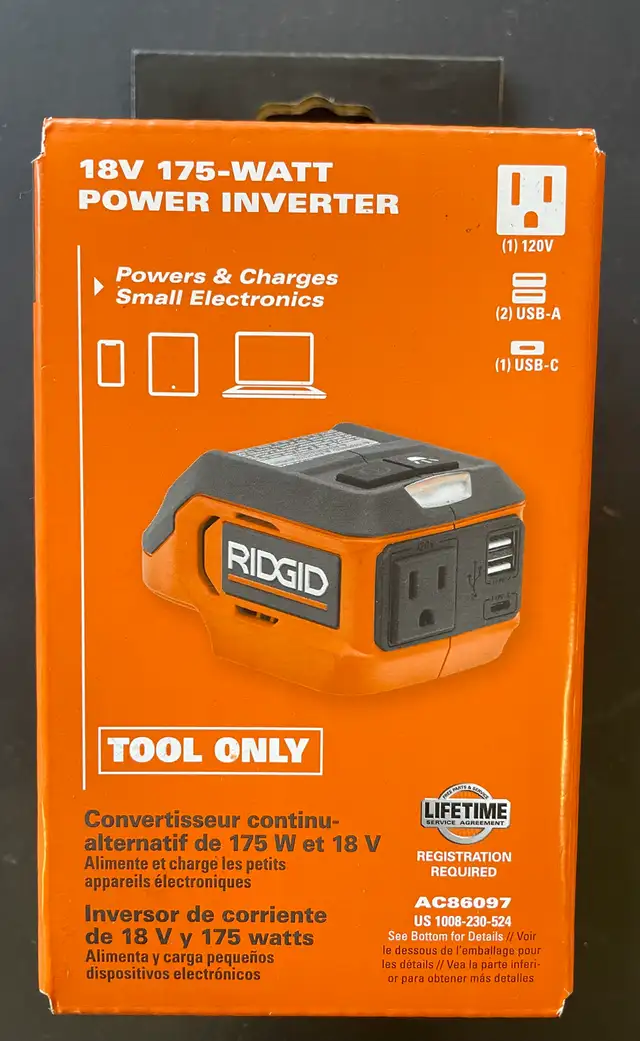 NEW RIDGID AC86097 18V 175-WATT POWER INVERTER