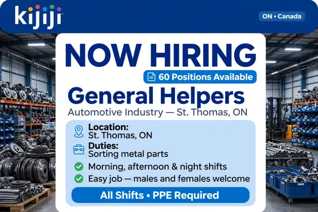 General Helpers – 60 Positions Available (St. Thomas)