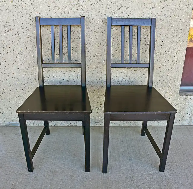 Two Sturdy Solid Wood Dining Chairs (Black)