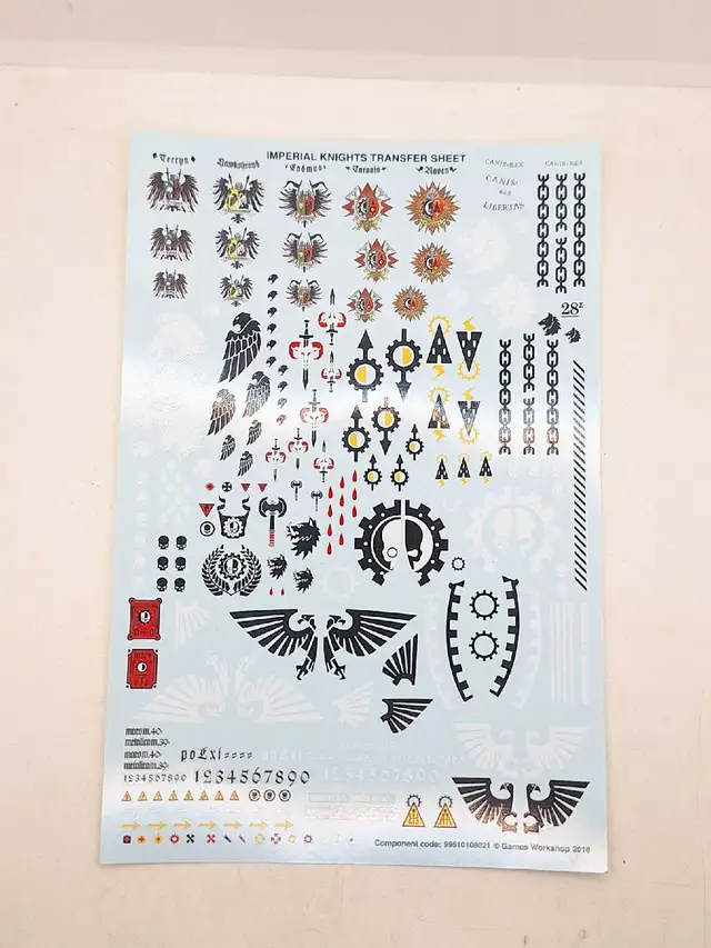 Warhammer 40k Imperial Knights Fresh Transfer Sheet