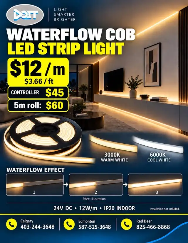 Waterflow COB LED Strip 3000K/6000K $12/m
