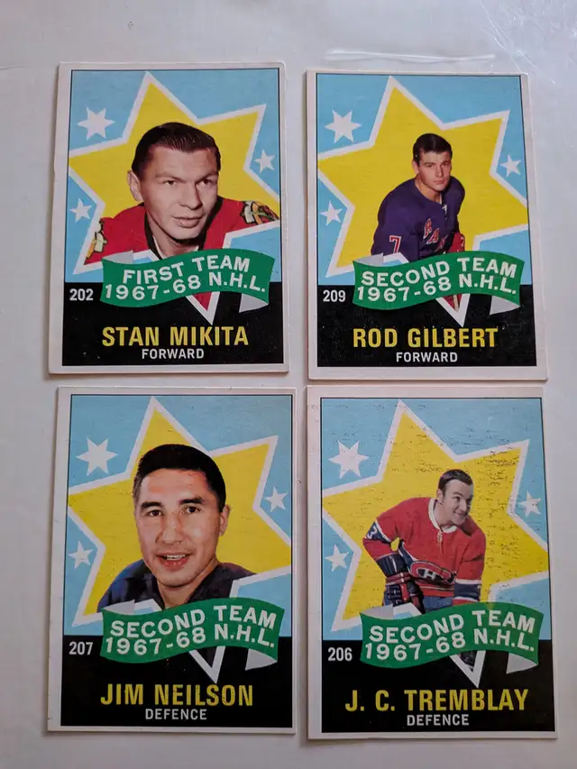 1968/69 opc lot of 4 all star cards Mikita, Gilbert, Tremblay,