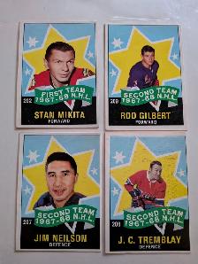 1968/69 opc lot of 4 all star cards Mikita, Gilbert, Tremblay,