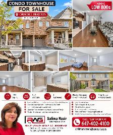 TOWN HOUSE AVAILABLE FOR SALE IN MISSISSAUGA 1900 SQFT 4 BED